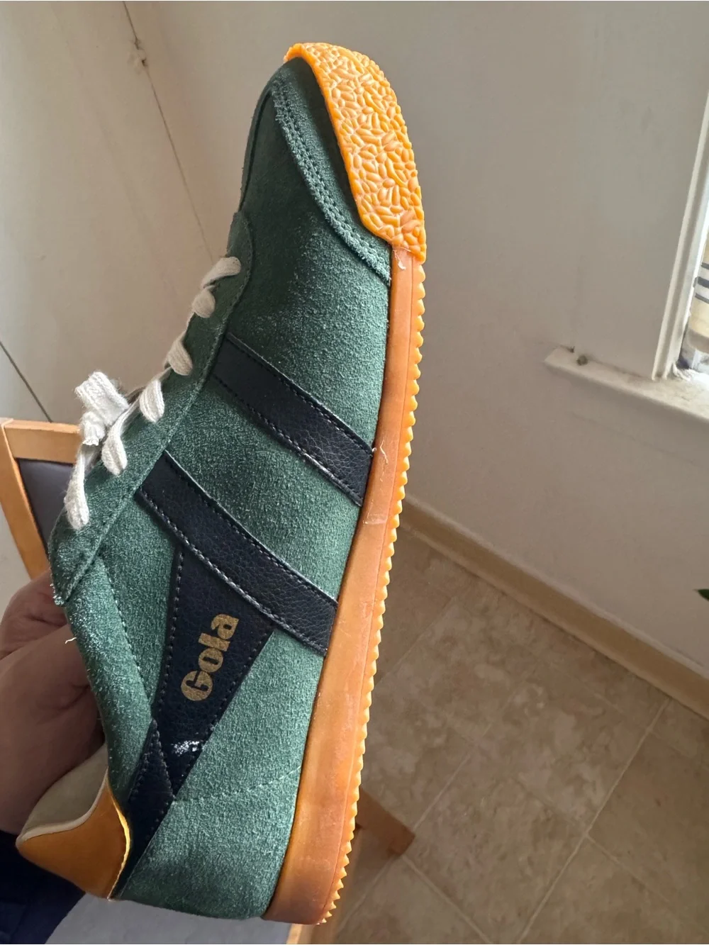 Gola Elan Men's Green Suede Sneakers with Yellow. Orange heel. - Picture 5 of 10
